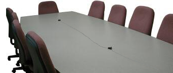 Dual conference mics on table